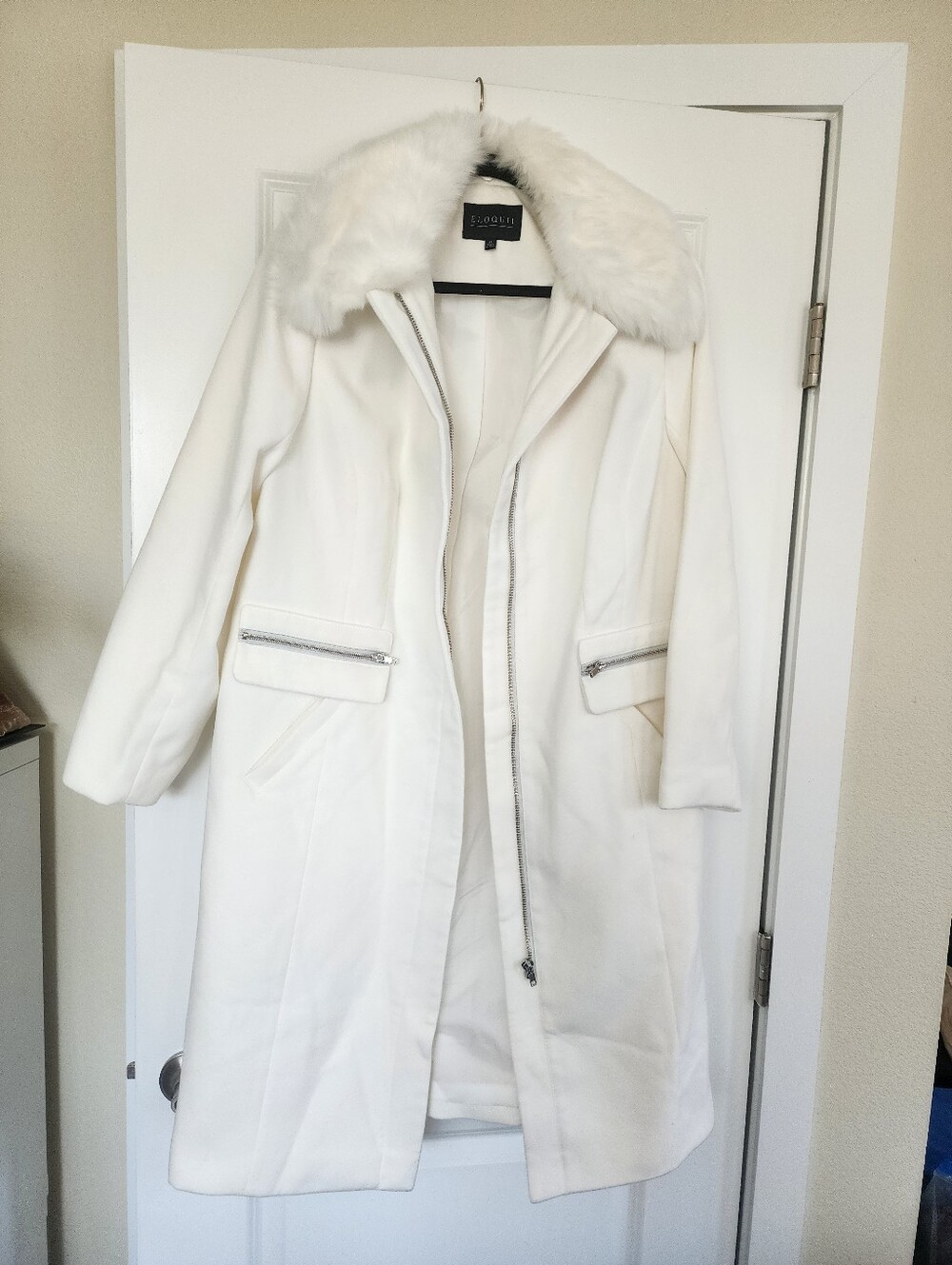 ELOQUII White Faux Fur Collar Long Coat Women’s Size 14 NWT - Picture 14 of 16